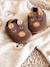 Chaussons élastiqués en cuir souple bébé lot marron+marron imprimé+vert imprimé 