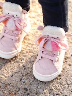 Frühlingsauswahl-Schuhe-Babyschuhe 17-26-Lauflernschuhe Mädchen 19-26-Sneakers-Mädchen High Sneakers für Babys, 3 Pompons