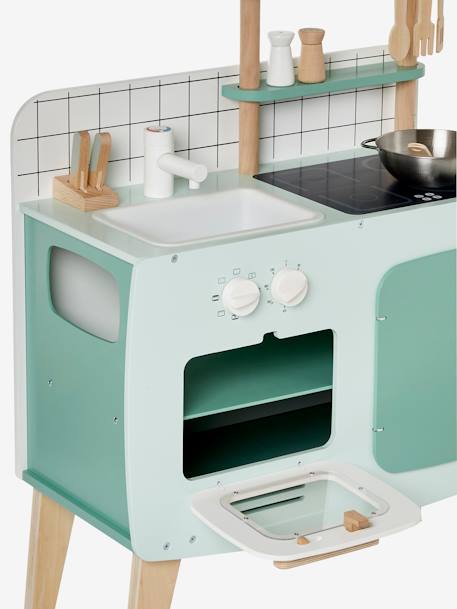 Cuisinette en bois FSC® et métal blanc+caramel 