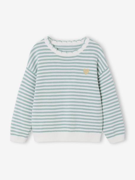 Pull fille à rayures bleu grisé+marine 