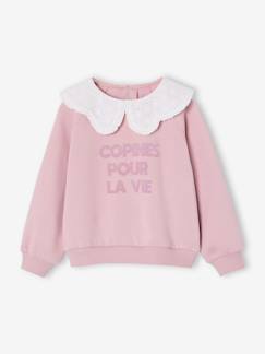 Fille-Pull, gilet, sweat-Sweat fille col brodé message flock velours