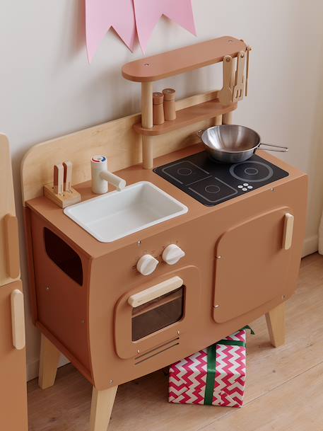 Cuisinette en bois FSC® et métal blanc+caramel 
