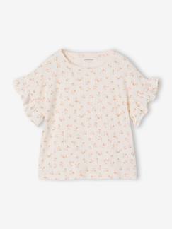 Mädchen-T-Shirt, Unterziehpulli-T-Shirt mit Volants und Blumenmuster Mädchen 