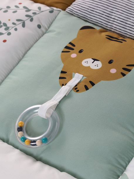 Grosser Spielteppich mit Activity-Spielzeug für Babys, Patchwork-Design grün 
