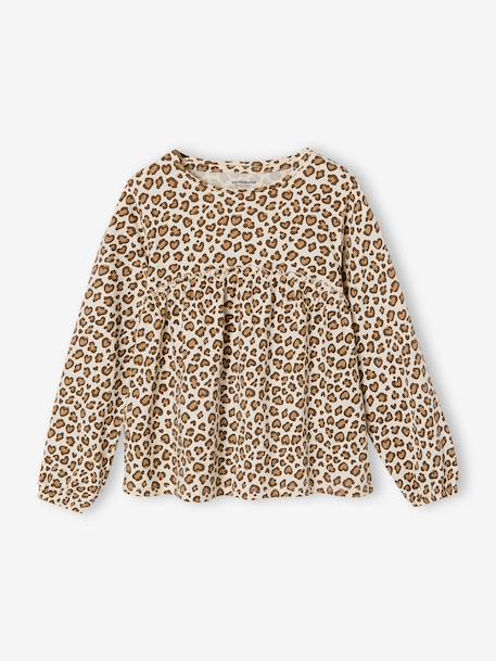 Mädchen Blusenshirt mit Print beige+graugrün+pudrig rosa+wollweiß 