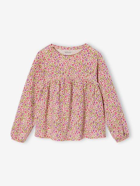 Mädchen Blusenshirt mit Print beige+graugrün+pudrig rosa+wollweiß 