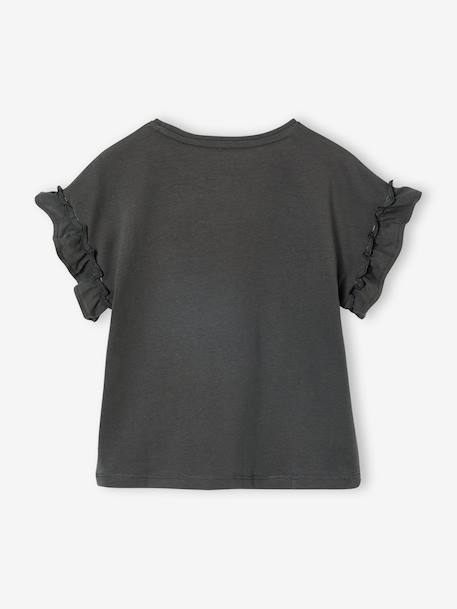 Mädchen T-Shirt mit Volantärmeln anthrazit+hellrosa+marine+zartgelb 