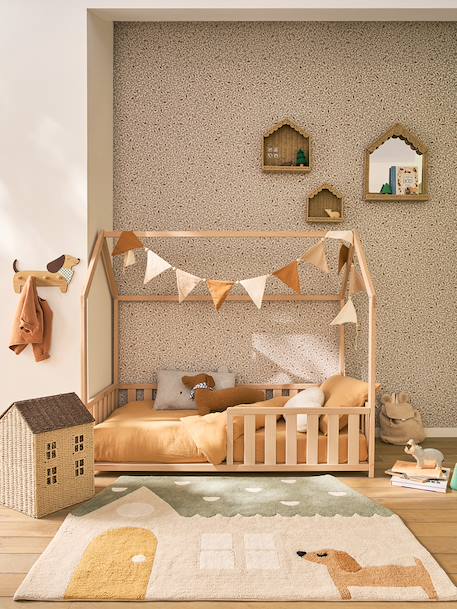 Lit enfant cabane 70x140 cm blanc+bois 