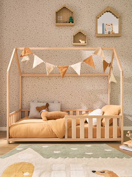 Lit enfant cabane 70x140 cm blanc+bois 