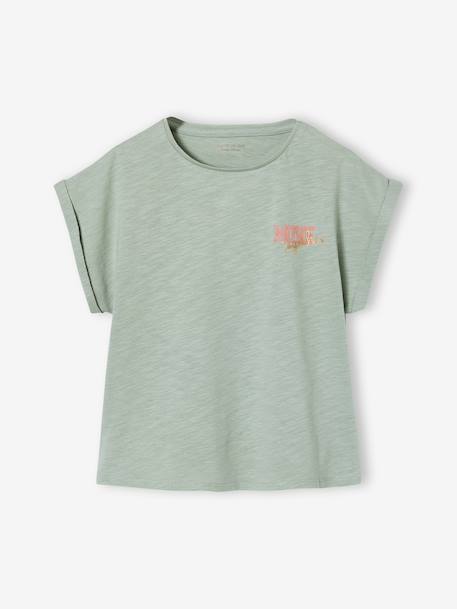 T-Shirt Mädchen Rundhals BASIC mit Recyclingmaterial salbeigrün+wollweiß 