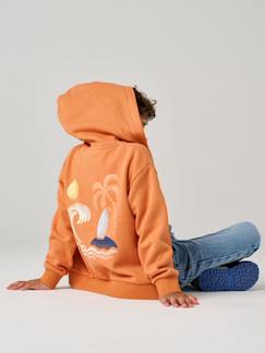 -Kapuzensweatjacke mit Print hinten Jungen, Recycling-Polyester