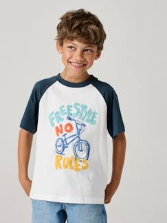 Junge-Jungen T-Shirt mit Raglanärmeln und grossem Printmotiv, Recycling-Baumwolle