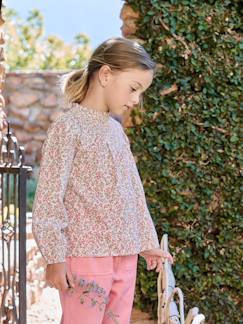 Mädchen-Hemd, Bluse, Tunika-Bluse Mädchen mit gesmokten Ausschnitt und Rüschenkragen