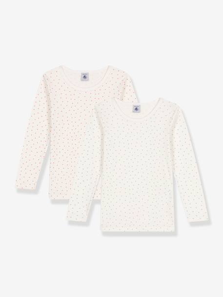 2er-Pack Shirts mit kleinen Herzen Kinder PETIT BATEAU, Baumwolle weiß 