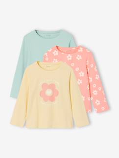 Mädchen-T-Shirt, Unterziehpulli-T-Shirt-3er-Pack Mädchen Shirts mit Print BASICS Oeko-Tex