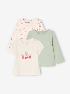 Baby-T-Shirt, Unterziehpulli-Bio-Kollektion: 3er-Pack Mädchen Shirts BASIC, Langarm & Kurzarm