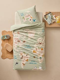 Linge de maison et décoration-Linge de lit enfant-Fourre de duvet-Parure fourre de duvet et taie d'oreiller TOUR DU MONDE ANIMAUX avec coton recyclé