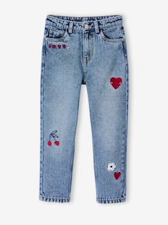 Fille-Pantalon-Jean fille mom brodé fleurs 