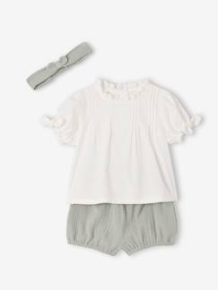 Baby-Set-Baby-Set: Blusenshirt, Haarband & Shorts für Mädchen aus Baumwolle