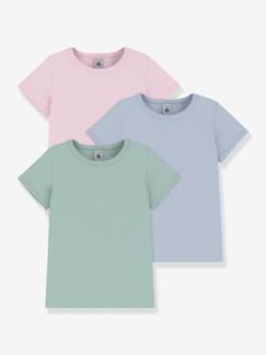 Mädchen-T-Shirt, Unterziehpulli-T-Shirt-3er-Pack T-Shirts Kinder PETIT BATEAU, Baumwolle