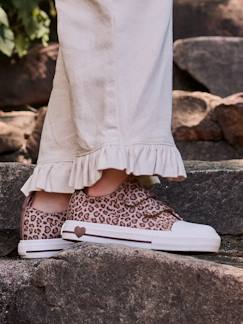 Schuhe-Mädchenschuhe 23-38-Sneakers, Tennisschuhe-Kinder Stoff-Sneakers mit Anziehtrick und Klett, Leoprint