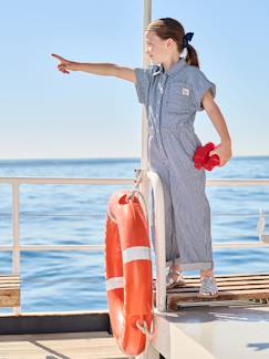 Mädchen-Gestreifter Jumpsuit mit Hemdkragen, Mädchen