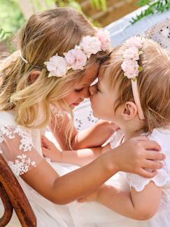 Fille-Accessoires-Elastiques, barrettes et bandeau-Couronne de fleurs nude et dorée fille