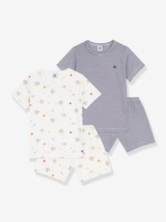 Junge-2er-Pack kurze Schlafanzüge Weltall und Streifen Kinder PETIT BATEAU