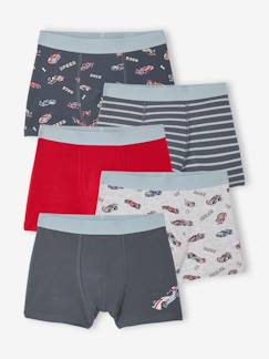 Junge-Unterwäsche-Slip, Boxer-5er-Pack Boxershorts mit F1-Auto-Motiv, Jungen, Bio-Baumwolle