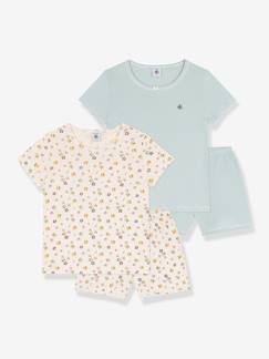 Mädchen-2er-Pack kurze Schlafanzüge mit Blumen und Streifen Kinder PETIT BATEAU