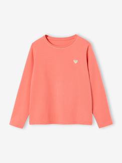 Mädchen-T-Shirt, Unterziehpulli-T-Shirt-Mädchen Shirt mit Glitzerherz und Recycling-Baumwolle BASIC