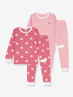Mädchen-2er-Pack Schlafanzüge mit Herzen und Streifen Kinder PETIT BATEAU