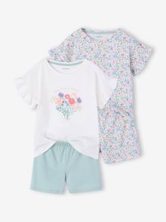 Mädchen-Pyjama, Overall-2er-Pack kurze Schlafanzüge mit Volantärmel Mädchen, Recycling-Baumwolle