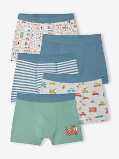 Junge-Unterwäsche-Slip, Boxer-5er-Pack Boxershorts mit Auto- und Strassen-Motiven, Jungen, Bio-Baumwolle