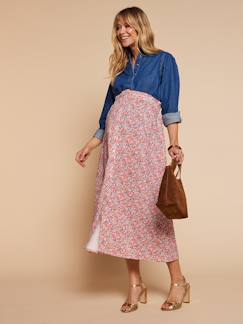 Vêtements de grossesse-Jupe longue taille élastiquée motif fleuri