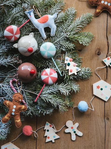 Weihnachts-Girlande mit Holz-Anhängern NATUR 