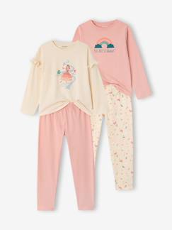 Mädchen-Pyjama, Overall-2er-Pack Schlafanzüge Mädchen, lange Ärmel, Recycling-Baumwolle