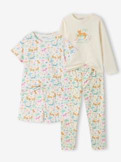 Mädchen-Pyjama, Overall-2er-Pack Mädchen Schlafanzüge lang & kurz mit Dschungel-Motiven, Recycling-Baumwolle