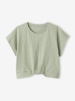Mädchen-T-Shirt, Unterziehpulli-T-Shirt-Bluse mit überschnittenen Ärmeln, Crinkle-Effekt Mädchen