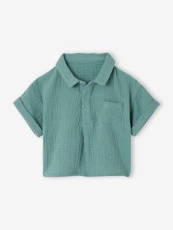 Baby-Hemd, Bluse-Baby Kurzarm-Hemd aus Musselin mit Brusttasche