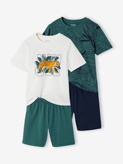 Junge-2er-Pack kurze Schlafanzüge JUNGLE mit Tiger-Motiv, Recycling-Baumwolle, Kinder