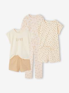 Mädchen-Pyjama, Overall-3er-Pack Schlafanzüge kurz & lang LOVE, Leo-Print und Streifen, Mädchen