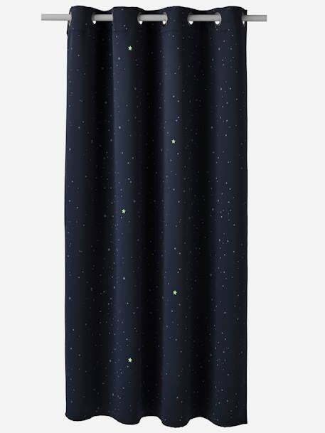 Rideau à œillets occultant phosphorescent imprimé étoile MARINE FONCE IMPRIME 