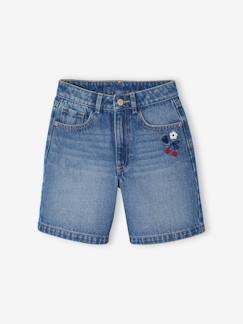 Fille-Short-Bermuda fille en jean brodé fleurs