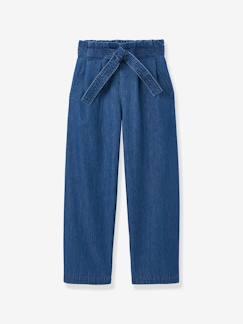 Pantalon ceinture denim Fille-Pantalon-Pantalon ceinture denim