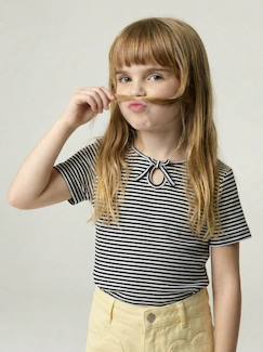 Mädchen-T-Shirt, Unterziehpulli-T-Shirt-T?Shirt Mädchen mit Zierschleife am Hals