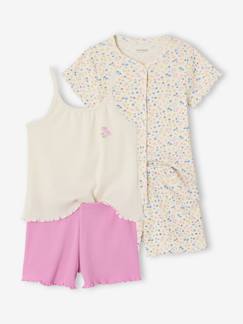 Mädchen-Pyjama, Overall-2er-Pack kurze Mädchen Schlafanzüge aus Rippjersey mit Blumenmuster
