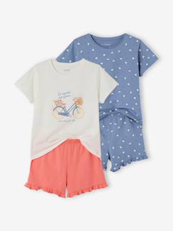 Mädchen-Pyjama, Overall-2er-Pack kurze Schlafanzüge Fahrrad mit Blumen Mädchen, Recycling-Baumwolle
