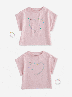 Mädchen-T-Shirt, Unterziehpulli-T-Shirt-Set BEST FRIENDS: 2 T-Shirts & 2 Freundschaftsarmbänder, Herz-Motiv