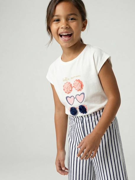 Mädchen T-Shirt mit Tierprint aprikose+erdbeer+graublau+wollweiß 